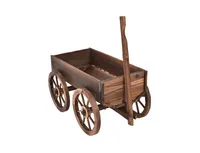 Wood Wagon Planter Pot Stand with Wheels