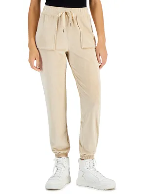 Crave Fame Juniors' High-Rise Pull-On Velour Joggers