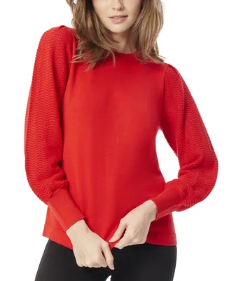 Jones New York Women's Stitch-Sleeve Crewneck Sweater