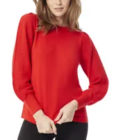 Jones New York Women's Stitch-Sleeve Crewneck Sweater