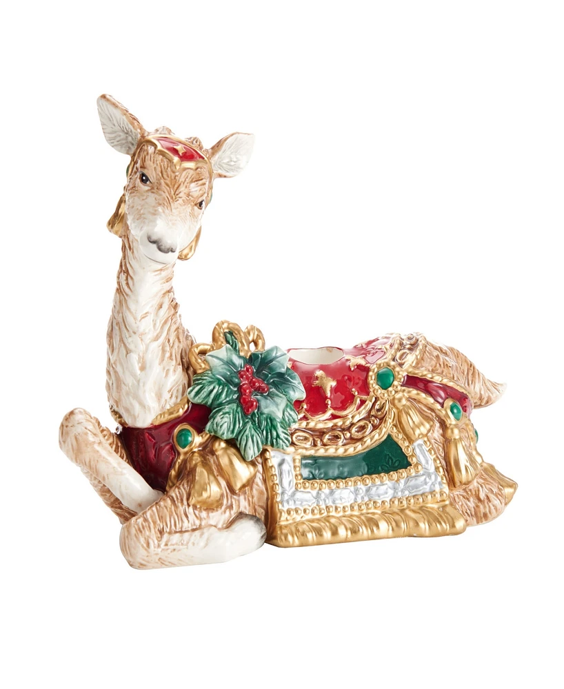 Fitz and Floyd Noel Holiday Resting Deer Candle Holder, 5.5-in