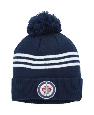 Men's adidas Navy Winnipeg Jets Locker Room Three Stripe Cuffed Knit Hat with Pom