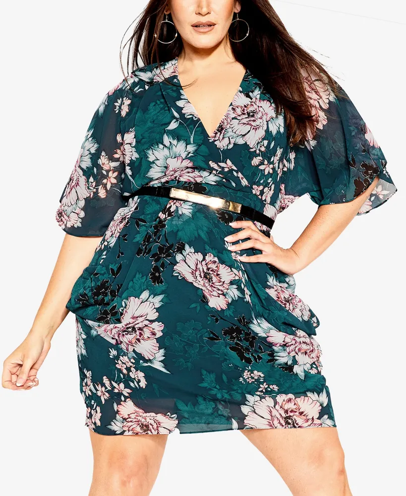 City Chic Plus Jade Blossom Mini Dress