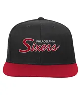 Big Boys and Girls Mitchell & Ness Black Philadelphia 76ers Team Script Snapback Hat