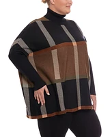 Joseph A Plus Sized Long Sleeve Turtleneck Poncho Sweater