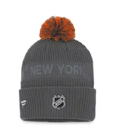 Men's Fanatics Charcoal New York Islanders Authentic Pro Home Ice Cuffed Knit Hat with Pom