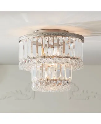 Vienna Full Spectrum Magnificence Vintage Close To Ceiling Light Flush Mount Fixture 10" Wide Nickel Double Tier Faceted Crystal Glass Shade Bedroom H