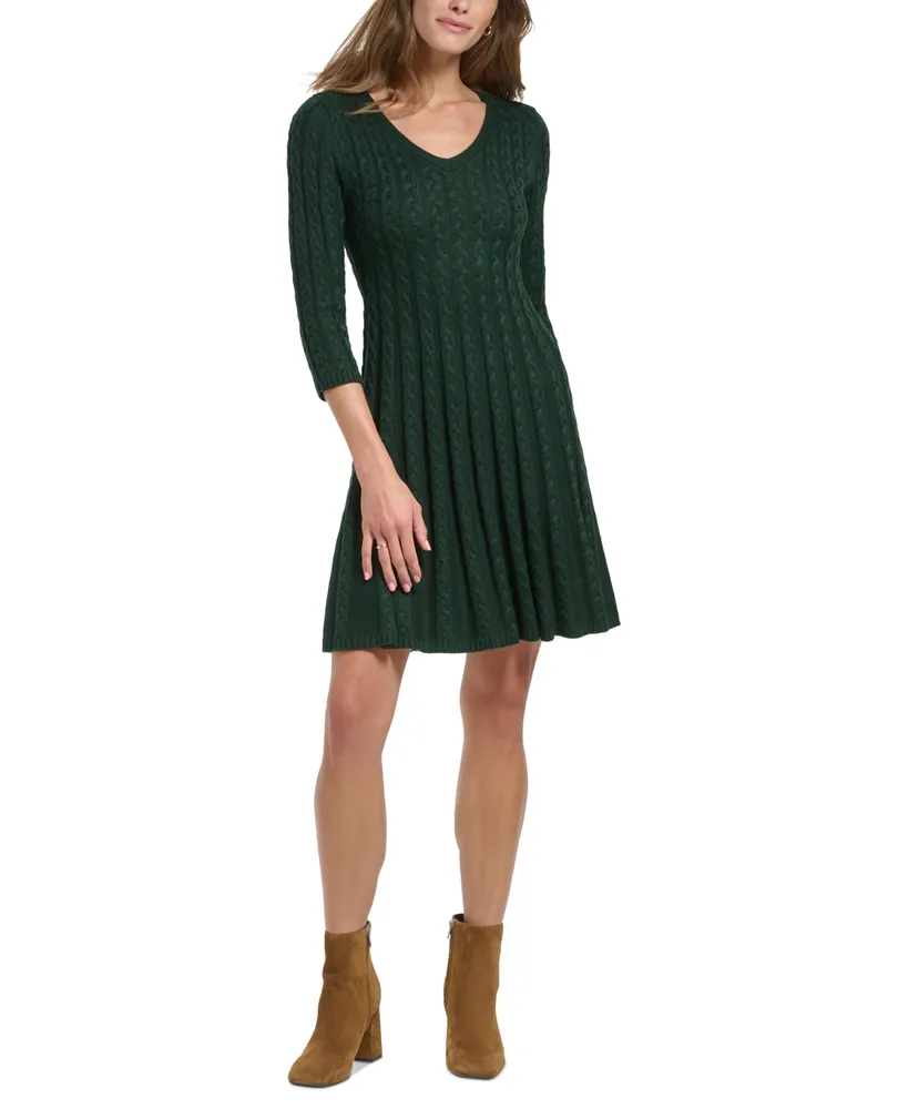 Mock Neck Cable Knit Sweater Dress