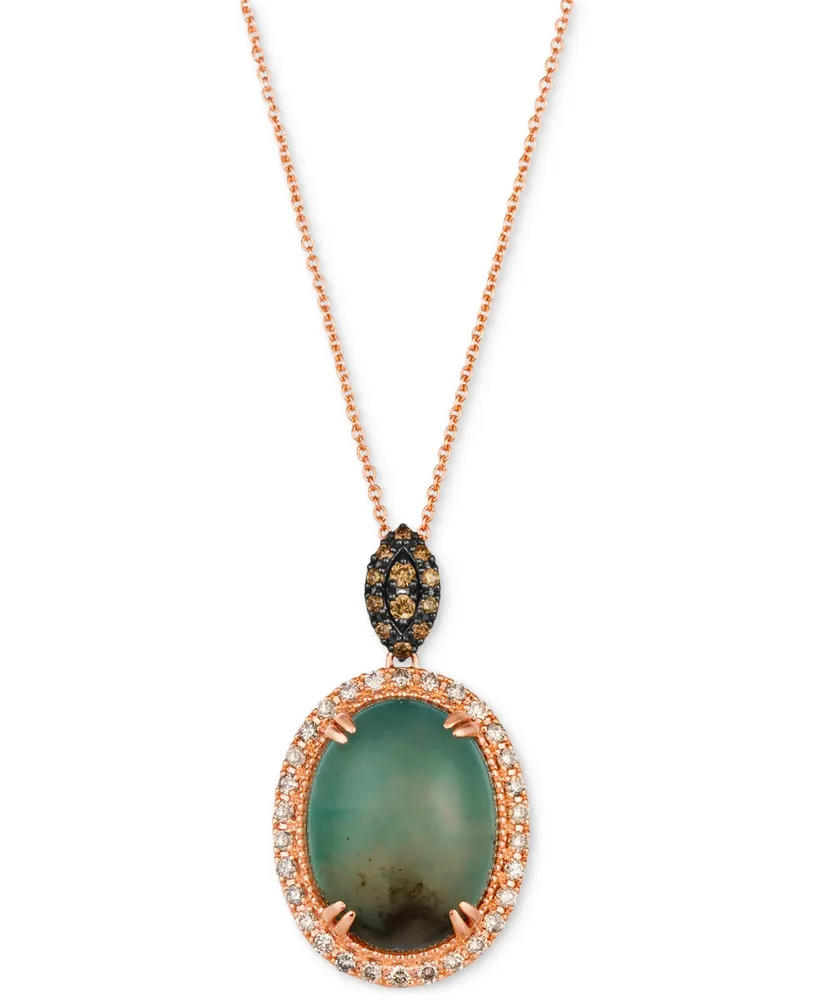 Le Vian Peacock Aquaprase (7-3/4 ct. t.w.) & Diamond (3/8 ct. t.w.) Halo Adjustable 20" Pendant Necklace in 14k Strawberry Gold