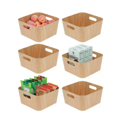 mDesign Wood Grain Paperboard Food Storage Bin Basket, Handles, 6 Pack