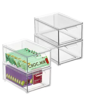 mDesign Stacking Plastic Storage Kitchen Bin with Pull-Out Drawer, Pack