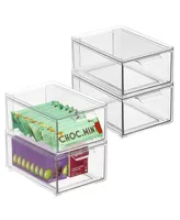 mDesign Stacking Plastic Storage Kitchen Bin with Pull-Out Drawer, Pack