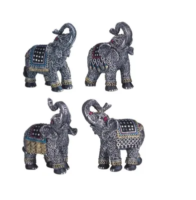 Fc Design 4-pc 4"H Silver Mini Trunk Up Elephant Set Statue Fantasy Decoration Figurine Home Decor Perfect Gift for House Warming, Holidays and Birthd