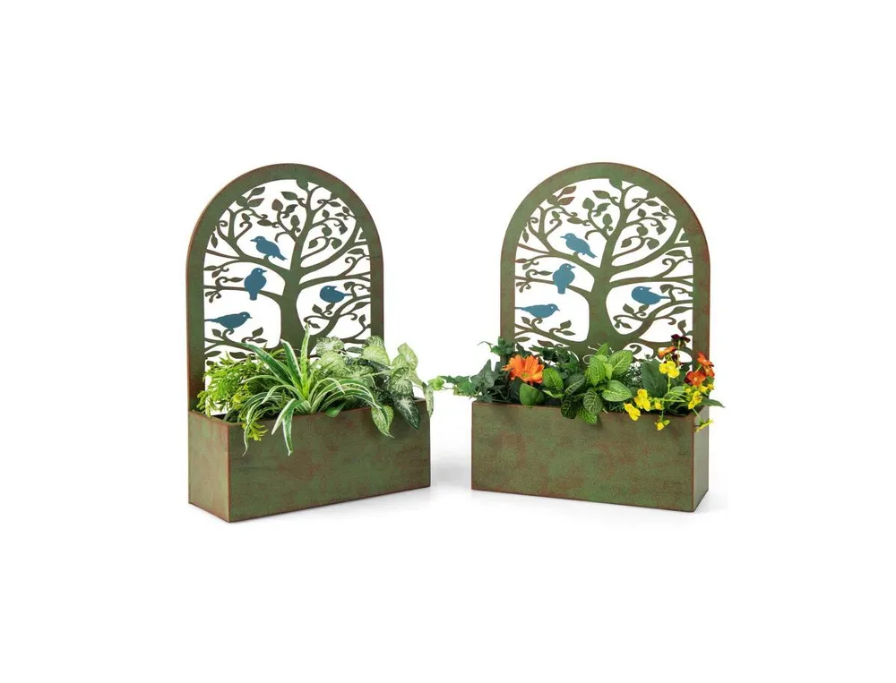 Set of 2 Decorative Raised Garden Bed for Climbing Plants-Rust