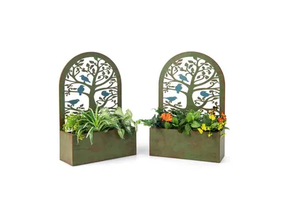 Set of 2 Decorative Raised Garden Bed for Climbing Plants-Rust