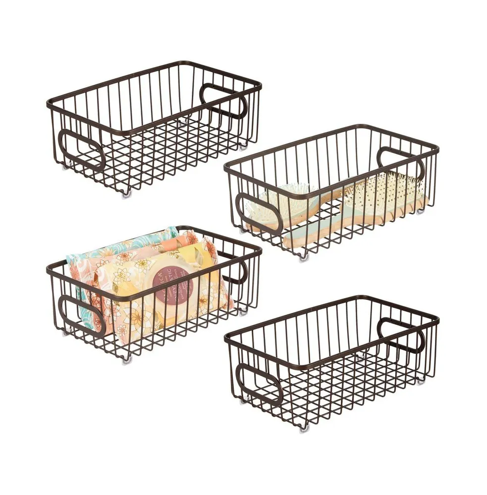 mDesign Metal Kitchen Food Drawer Organizer Basket with Handles, 4 Pack -  Bronze