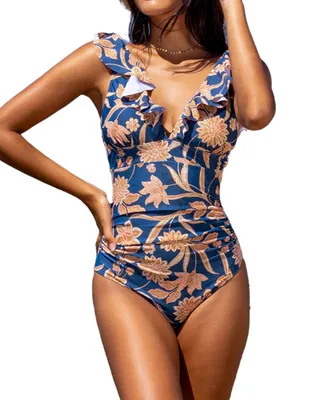 Women's Ruffled Lace Up One Piece Swimsuit