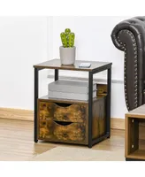 Homcom Industrial Side Table, End Table with 2 Drawers, Brown