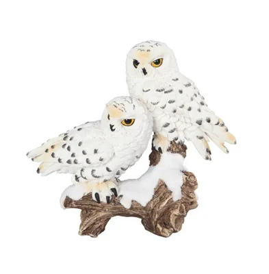 Fc Design 6"W Snowy Owl Couple Standing on Tree Trunk Statue Wild Animal Decoration Figurine Home Decor Perfect Gift for House Warming, Holidays and B