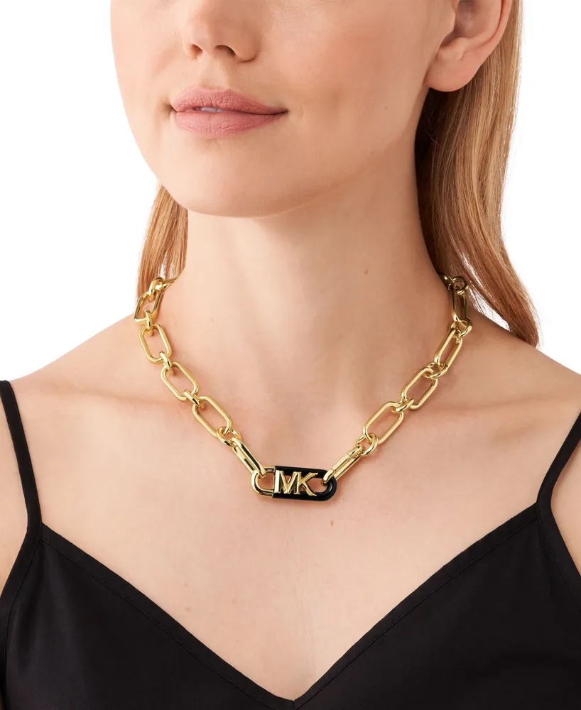 Michael Kors 14K Gold Plated Black Empire Link Chain Necklace