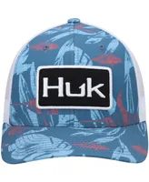 Men's Huk Blue Ocean Palm Trucker Logo Snapback Hat