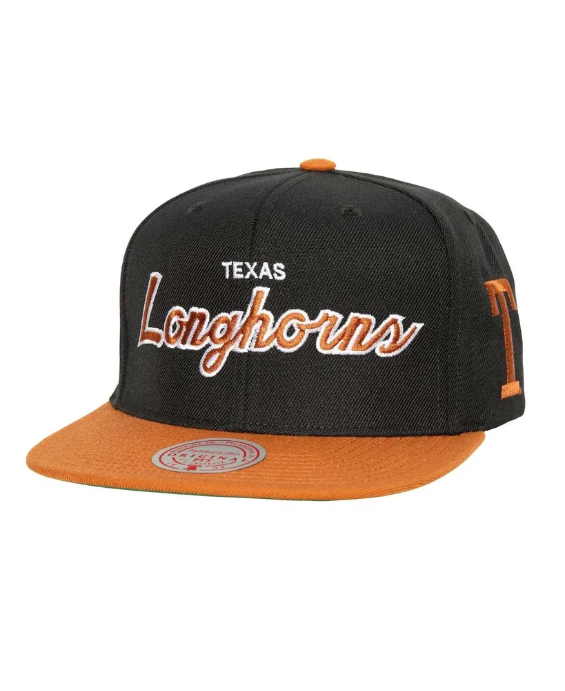 Men's Mitchell & Ness Burnt Orange/Black Texas Longhorns 2-Tone 2.0  Snapback Hat