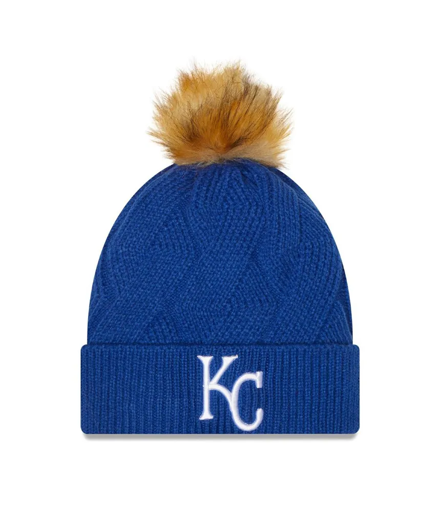 Women's New Era Royal Kansas City Royals Snowy Cuffed Knit Hat with Pom