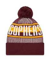 Men's New Era Maroon Minnesota Golden Gophers Logo Striped Cuff Knit Hat with Pom