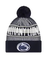 Men's New Era Navy Penn State Nittany Lions Logo Striped Cuff Knit Hat with Pom