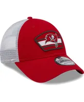 Men's New Era Red, White Tampa Bay Buccaneers Logo Patch Trucker 9FORTY Snapback Hat