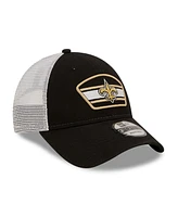 Men's New Era Black, White New Orleans Saints Logo Patch Trucker 9FORTY Snapback Hat