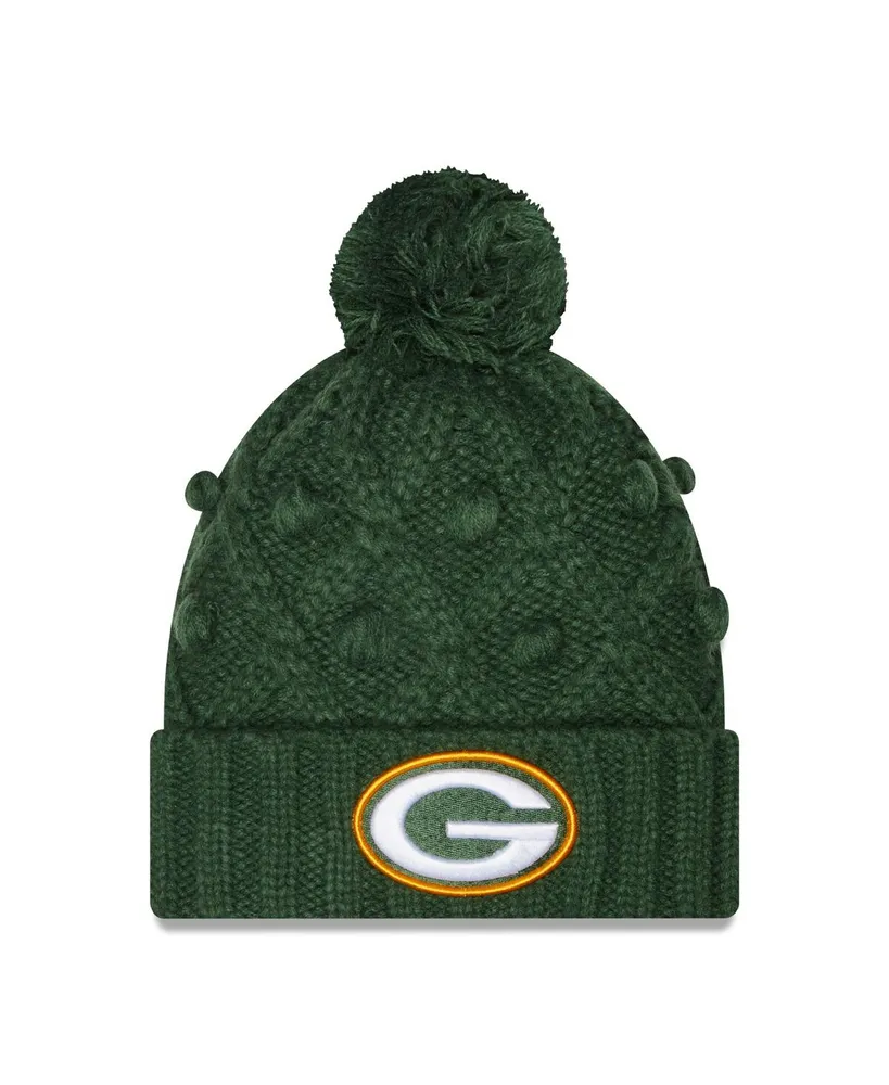 Big Girls New Era Green Green Bay Packers Toasty Cuffed Knit Hat with Pom