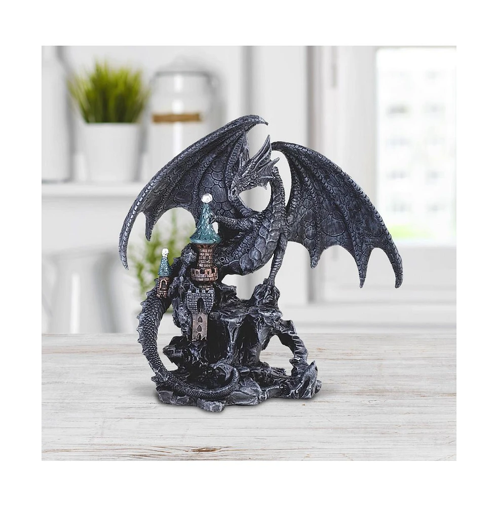 Fc Design 7.75"H Black Dragon on Castle Statue Fantasy Decoration Figurine Home Decor Perfect Gift for House Warming, Holidays and Birthdays