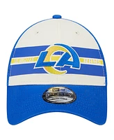 Men's New Era Cream, Royal Los Angeles Rams Team Stripe Trucker 9FORTY Snapback Hat