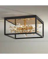 Possini Euro Design Carrine Modern Ceiling Light Flush-Mount Fixture 14 1/4" Wide Black Metal Gold Branches 4