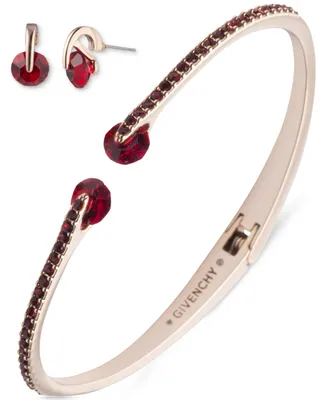 Givenchy Gold-Tone 2-Pc. Set Red Floating Glass Stone Bangle Bracelet & Stud Earrings