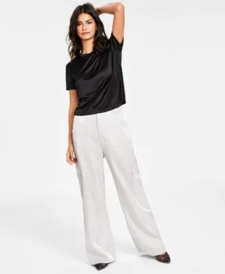 Bar Iii Womens Relaxed Shine Keyhole Back T Shirt Shine Wide Leg Cargo Pants Created For Macys