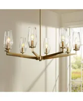 Byzantium Warm Gold Hanging Chandelier 35" Wide Farmhouse Industrial Rustic Clear Glass Shade 8