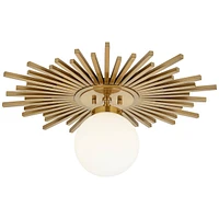 Possini Euro Design Hazel Modern Close To Ceiling Light Semi Flush Mount Fixture 24" Wide Warm Brass Gold Metal White Globe Shade Decor for Bedroom Ki