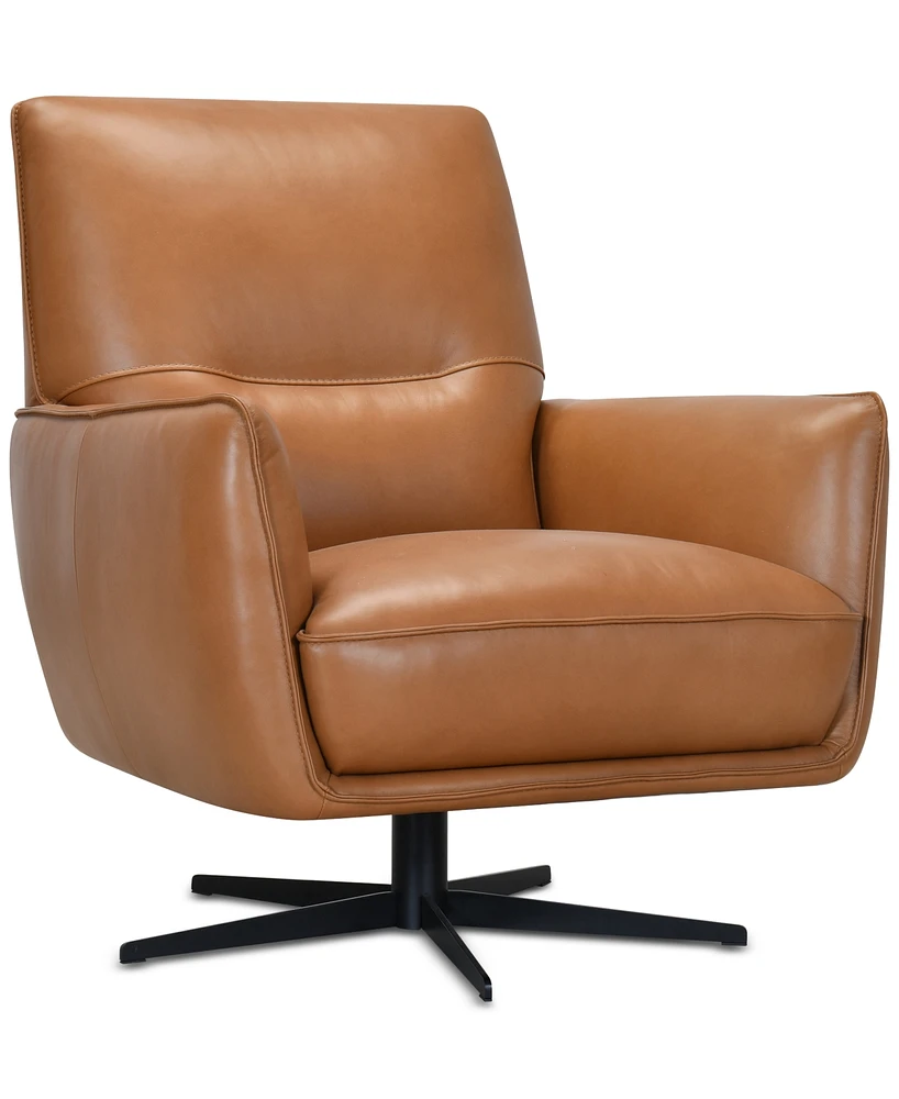 Jeddo 35" Leather Swivel Accent Chair, Created for Macy's