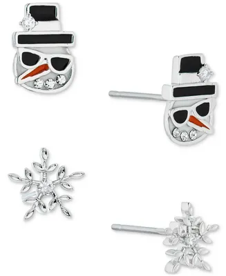 Ava Nadri Silver-Tone 2-Pc. Set Pave Snowman & Snowflake Stud Earrings
