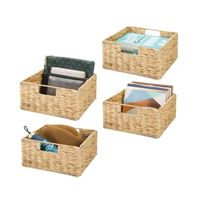 mDesign Woven Hyacinth Bin Basket Organizer with Handles - 4 Pack - Natural/Tan