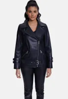 Furniq Uk Women's Genuine Leather Belted Biker Jacket,Nappa