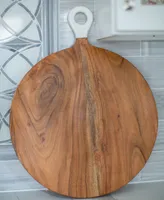 Jeanne Fitz Wood Plus White Collection Acacia Wood Round Charcuterie Board, Large