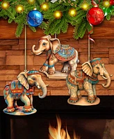 Designocracy Carousel Elephants Christmas Wooden Ornaments Set of 3 G. DeBrekht