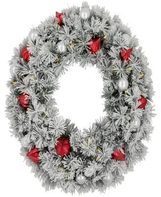 Northlight Pre-Lit Snowy Bristle Pine Wreath with Timer, 24" Warm Light Emitting Diode Lights