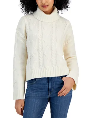 Pink Rose Juniors' Cable-Knit Turtleneck Sweater