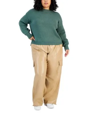 Now This Trendy Plus Size Seam Sweater Faux Leather Cargo Pants