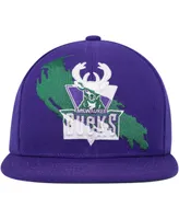 Men's Mitchell & Ness Purple Milwaukee Bucks Paint By Numbers Snapback Hat