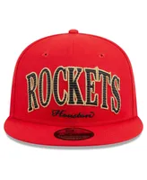 Men's New Era Red Houston Rockets Golden Tall Text 9FIFTY Snapback Hat